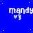 Blue background with white pixelated text 'mandy' and '♥3' repeated in a pattern, scattered white dots resembling stars