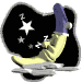 Animated sequence of a yellow crescent moon with a blue-capped figure sleeping on it, stars and Zs floating around against a black background.