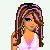 Pixel art icon of a cartoon woman with long brown hair featuring purple highlights, wearing a white top and pink necklace, set against a plain background.