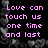 Pixelated pink text on black background with gray heart motifs, displaying a romantic message and names.