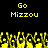 Yellow pixelated text 'Go Mizzou' appears twice on a black background above animated yellow crowd silhouettes with raised arms.