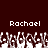 Dark brown background with two identical white pixelated text labels reading "Rachael" above a of repeating pixelated figures with raised arms