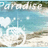 Pixelated beach scene with light blue sky, white clouds, and sandy shore featuring two brown footprints.