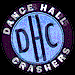 Circular blue and purple icon with 'DHC' or 'CDH' text variations, surrounded by 'DANCE HALL CRASHERS' and 'DOT.COM' text in a ring, on black background.
