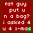 Red background with white pixelated text reading "fat guy put u n a bag? i asked 4 u 4 x-mas" and small green triangular shapes at bottom right of each