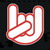 Pixelated red and white hand gesture icon with index finger extended, middle finger bent downward, ring finger curled inward, pinky finger extended upward against dark background.