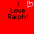 Red background with black text reading "I Love Ralph!" and a white pixelated heart symbol above the word "Love" in the left