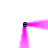 A pink pixelated structure resembling a stylized arch or frame with four black corner elements on white background.