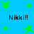 Blue background with green star shapes and repeated black text 'Nikki!!' in four positions.