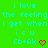 Green background with cyan pixelated text repeating 'i love the feeling i get when i icu' and 'Cb+Ak', each followed by a pink heart symbol.