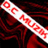 A diagonal white banner with red text and circular symbols on a dark red background.