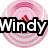 A circular icon with pink concentric rings and a red accent, overlaid by the text "Windy" in bold white letters with black outlines.
