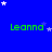 Blue background with green text 'Leanna' repeated in a , white and light blue stars scattered across the scene