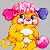 A pixelated cartoon cat mascot with pink hair and a purple ear, holding a pink ball on the left side of a contact sheet; green text "Original Icons .com" appears on a dark green background on the right side.