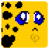 A 49x49 pixel animated contact sheet showing two frames of a yellow cartoon character with blue eyes and black spots, displaying subtle facial expression changes between frames.