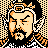 Pixelated 48x48 static icon of a historical figure with orange and black color scheme, featuring a stylized headpiece and facial hair against a checkered background.