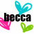 Two side-by-side pixelated images of the name 'becca' with heart-shaped accents in cyan, pink, and green.
