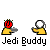 Animated sequence of two yellow figures with red and white circular heads performing actions against a gray background, labeled 'Jedi Buddy' below each frame.