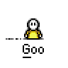 Animated contact sheet of a yellow stick figure character performing various actions with the text "Goo" beneath each frame on a gray background.