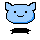 Two pixelated blue cat-like heads with black outlines and simple facial features, each on a black base against a gray background.