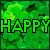 Green background with 'HAPPY' text, St. Patrick's Day banner with orange and green stripes, heart-shaped object with 'WITH PEACE AND LOVE' text.