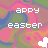 Animated contact sheet of 16 frames showing a repeating pattern with 'happy easter' text and heart icons on a colorful abstract background.