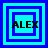 Four identical square frames with blue and cyan concentric borders, each containing the text ALEX in black pixelated font.