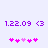 Purple pixelated text '1.22.09 <3' appears above a of pink and purple heart icons on light background