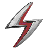 A static pixelated icon featuring a stylized red lightning bolt with silver metallic edges against a solid light gray background.