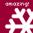 A red background with four white snowflake icons arranged in a , each surrounded by the text 'amazing!' in pixelated font
