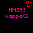 Pixelated text and symbols on black background: red heart above pink 'NMS!!!!' and 'koppa<3' repeated twice.