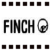 Three identical horizontal of 'FINCH' text with circular icons containing a stylized bird silhouette, separated by black square patterns on white background