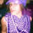 A person wearing a purple sequined top and matching hat, with a blurred background, shown in three where the head position shifts slightly left to right