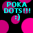 Pixelated cyan text "POKA DOTS!!!" and a smiley face :), surrounded by pink dots on black background, with visible animation changes in dot positions.