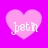 Four pink heart shapes on a bright purple background, each containing the text 'jeth' in white pixelated font.
