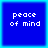 Four identical blue squares with white pixelated text "peace of mind" arranged in a on a light blue background