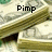 Stacks of US dollar bills with the word "Pimp" in black text above them, displayed in a