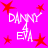A static image with a bright pink background featuring four identical white text blocks reading "DANNY 4 EVA" surrounded by red star shapes.