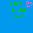 Blue background with green pixelated text 'LIVE LAUGH LOVE' on left and right, pink heart symbol between them.