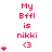 Red text reads 'My Bffl is nikki <3' with varying heart counts above and below the text across three on a white background
