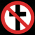 Red circular prohibition sign with diagonal red line crossing out a black cross on white background.