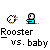 Pixel art animation of a rooster and baby figure with changing red particle effects, set against gray background.