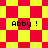 Yellow and red checkered background with four instances of the text "Abby!" in black pixelated font across different sections.