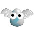 A small animated icon of a winged egg-shaped character with blue and white coloring, showing different eye expressions across frames.