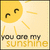 Pixelated yellow sun with closed eyes and curved mouth on light beige background, emitting rays, with text 'you are my sunshine' below.