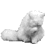 A white cat figurine in various poses , showing sequential movements of head and paw positions against a gray background