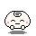 Pixelated character with spiral symbol on head, pink cheeks, and two expressions: smiling face with closed eyes or open mouth showing teeth.
