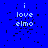 Blue background with scattered black pixels and repeated white text "i love elmo" in five positions, one gray rectangle on the right edge.