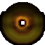 Animated sequence of a circular object with a square center transitioning through partial shapes and a yellow V-shaped symbol with red outlines.