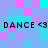 Pixelated of cyan, purple, and pink squares with two of "DANCE <3" text in black block letters